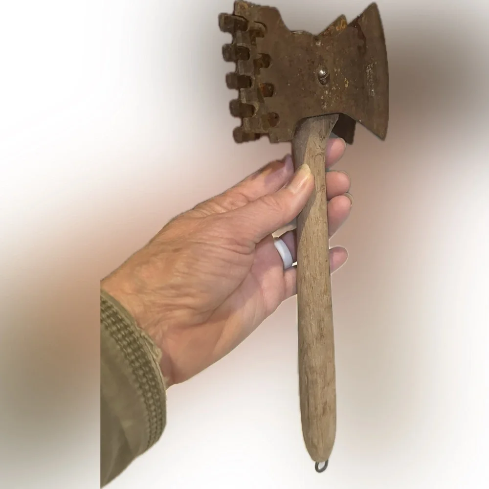 1911 ANTQ VTG RARE MEAT TENDERIZER CHOPPER ICE HAMMER KITCHEN TOOL WOODEN HANDLE